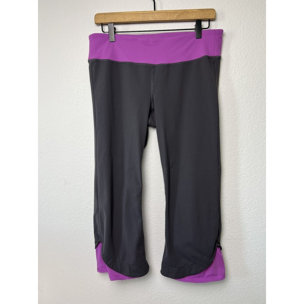 Athleta Double Dare Yoga Leggings Capri Women Large Gray Purple Activewear